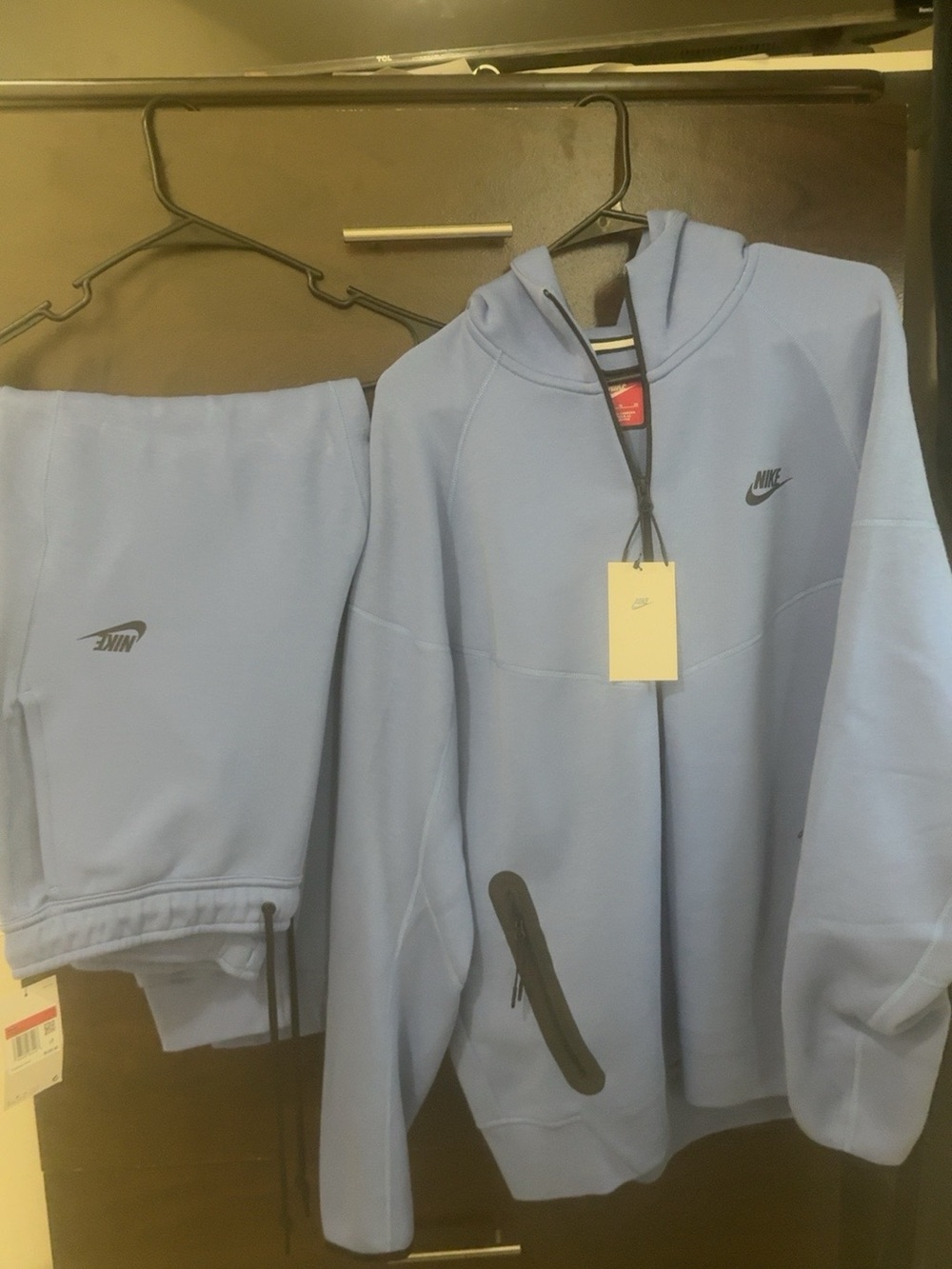 Nike Men’s Light Blue Matching Hoodie & Pants Set Black Logos